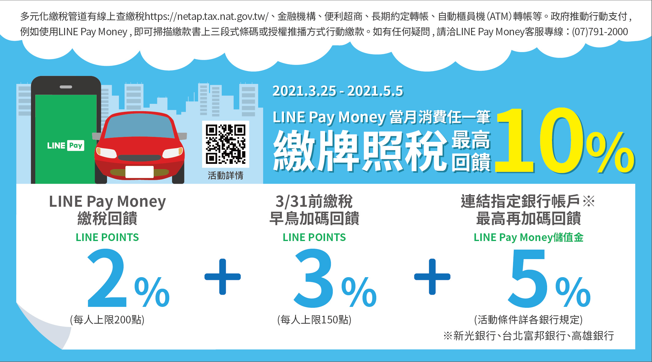 繳牌照稅用LINE Pay Money  早鳥最高回饋10%