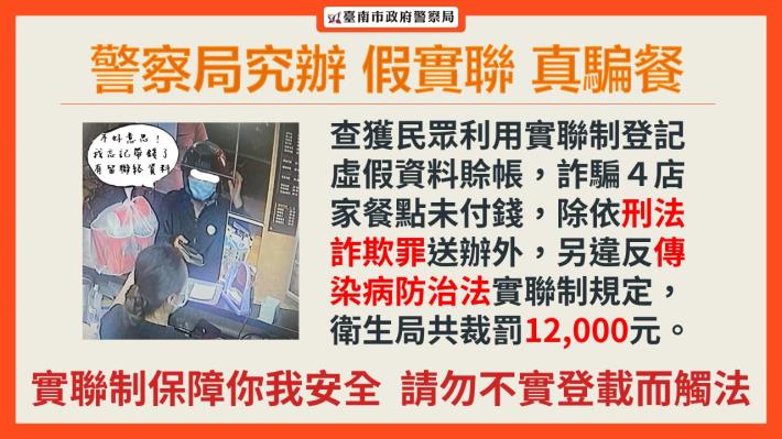 南市查獲「假實聯真騙餐」黃偉哲籲勿因貪小便宜而觸法...