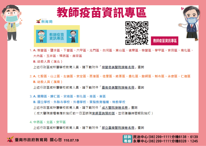 南市國小教育人員20日起開打疫苗 黃偉哲：施打作業及量能...