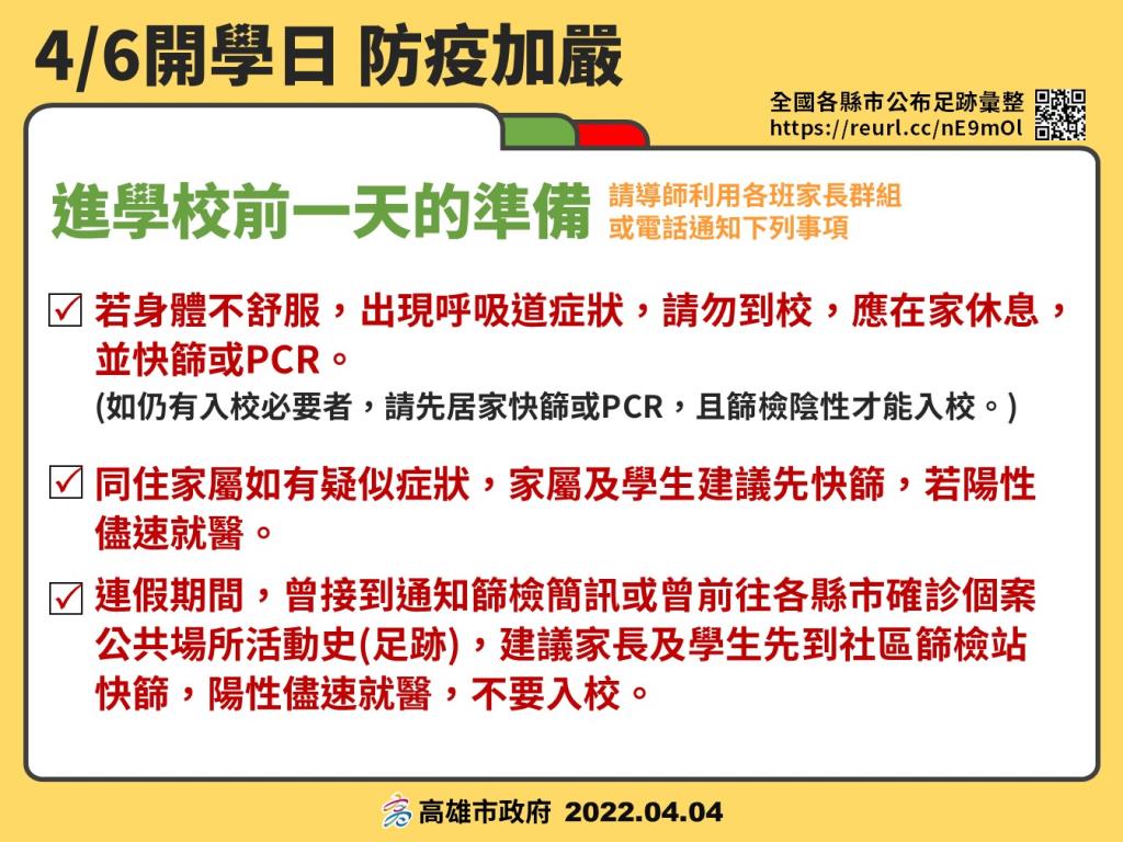 4/6本市開學日防疫加嚴措施...