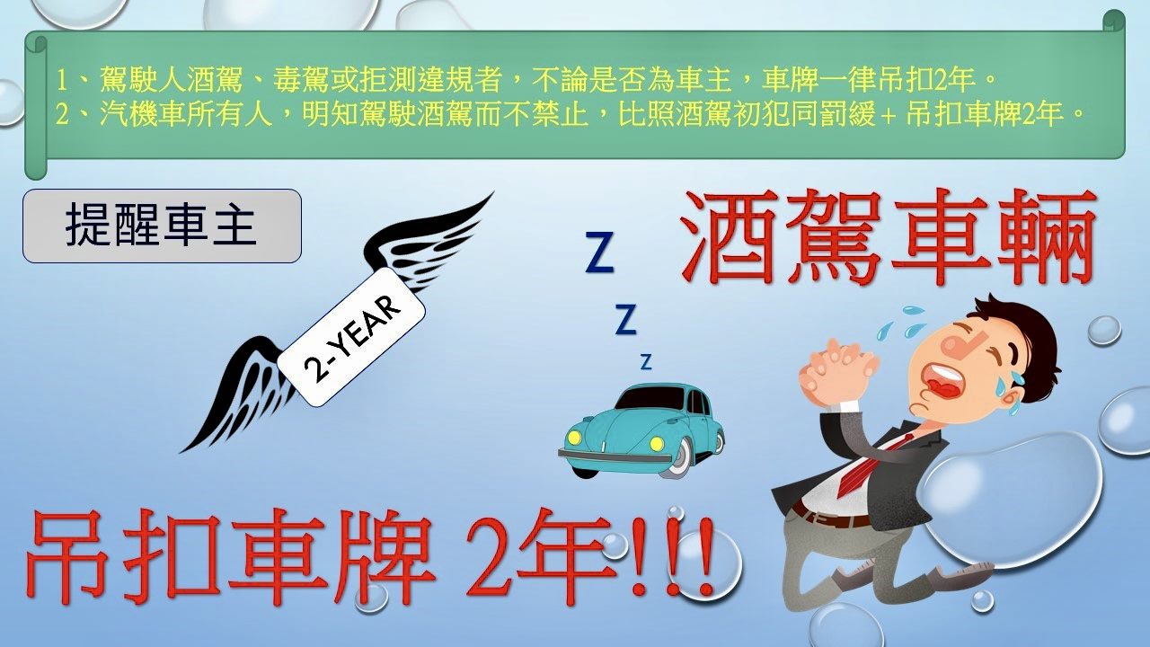 車主愛注意 酒駕新法吊扣車牌2年及連坐罰 保大警強力宣導...