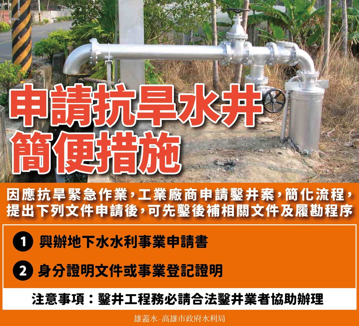 因應旱災 高市府取消地下水引水量限制並簡化鑿井申請程序