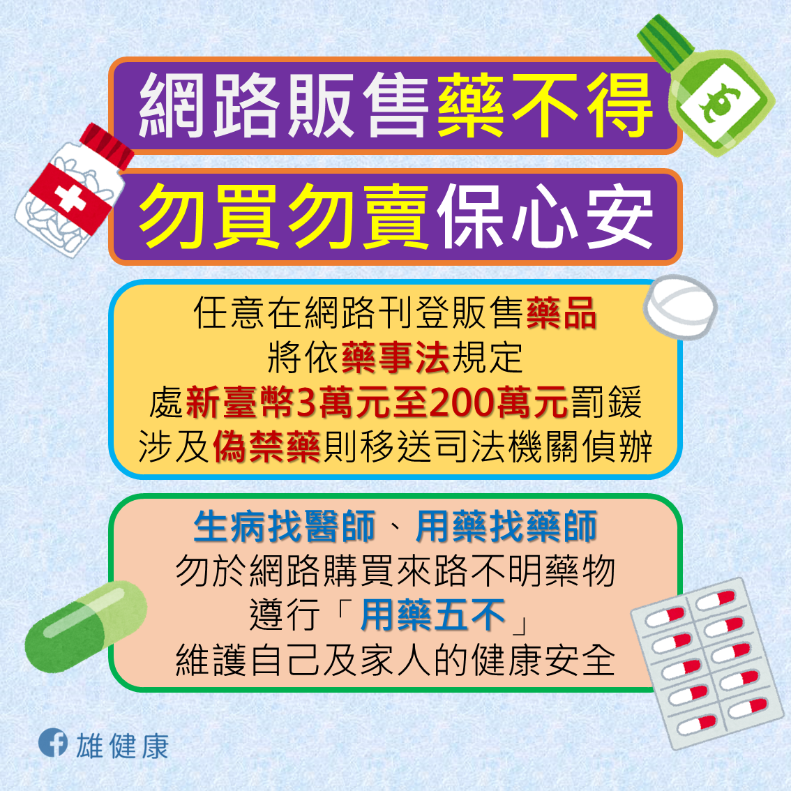 網路販售藥不得  勿買勿賣保心安