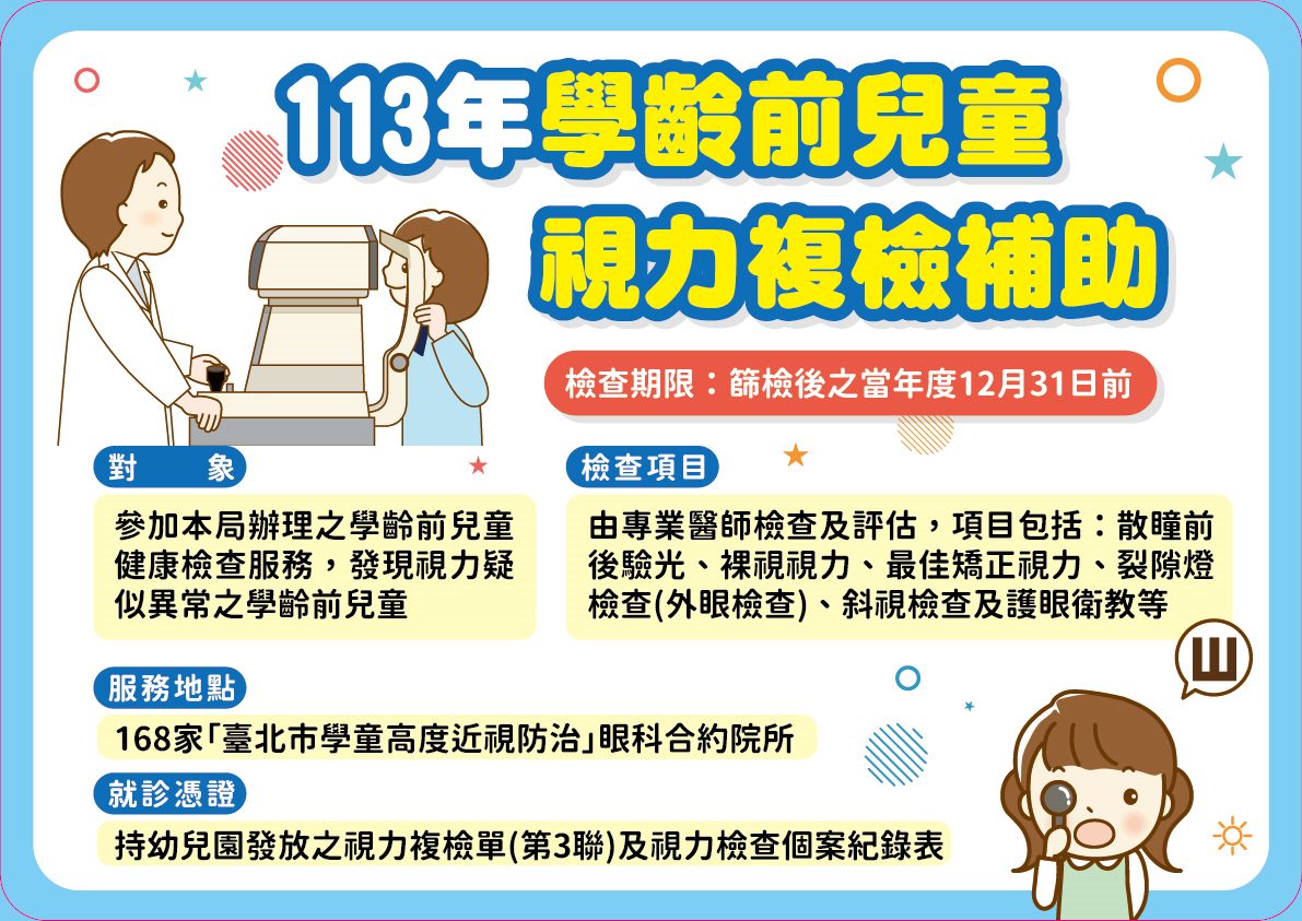 臺北市學齡前兒童健康篩檢   加碼補助視力複檢...