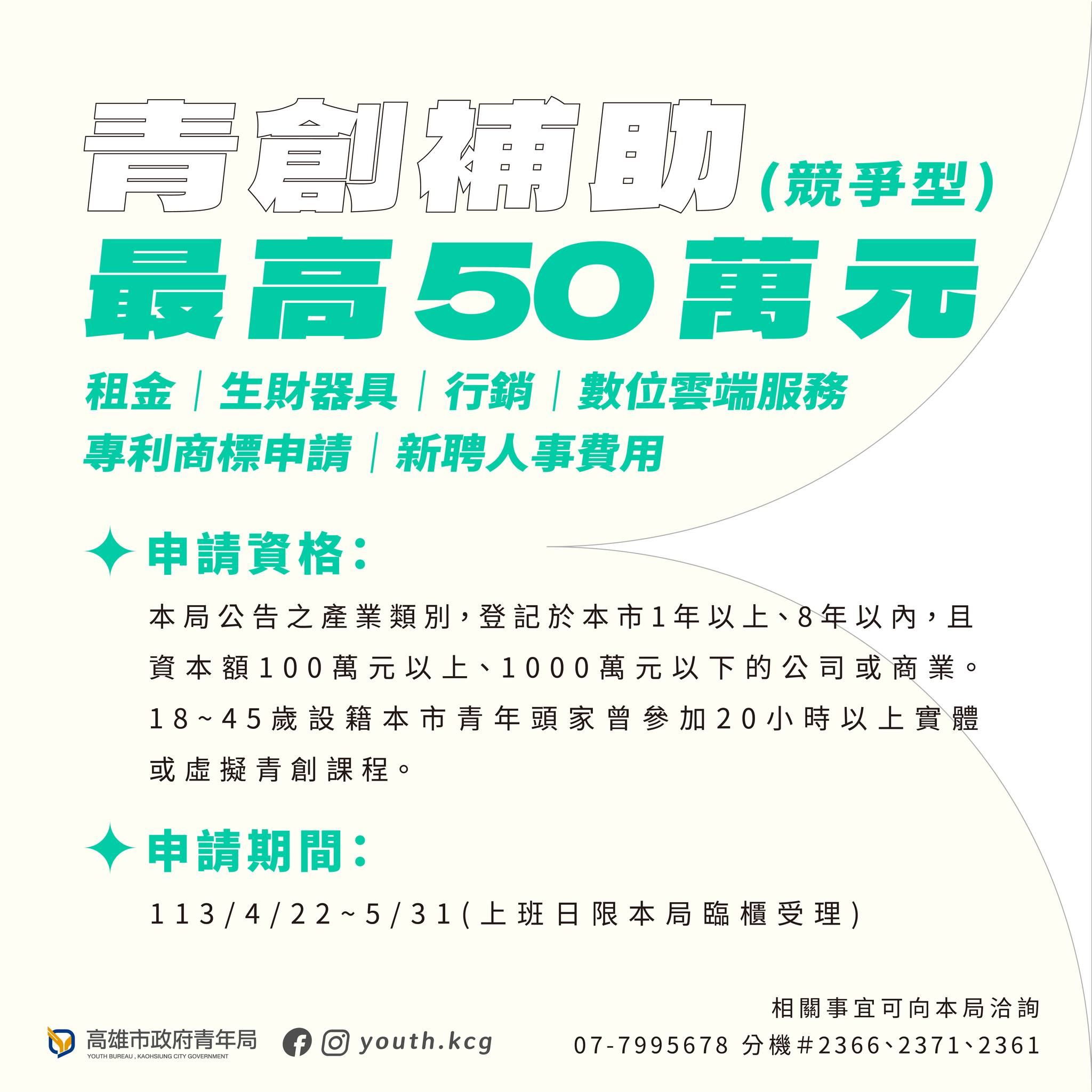 113年高市青創補助開跑！申請條件一次看　 新增「競爭型」補助最高50萬