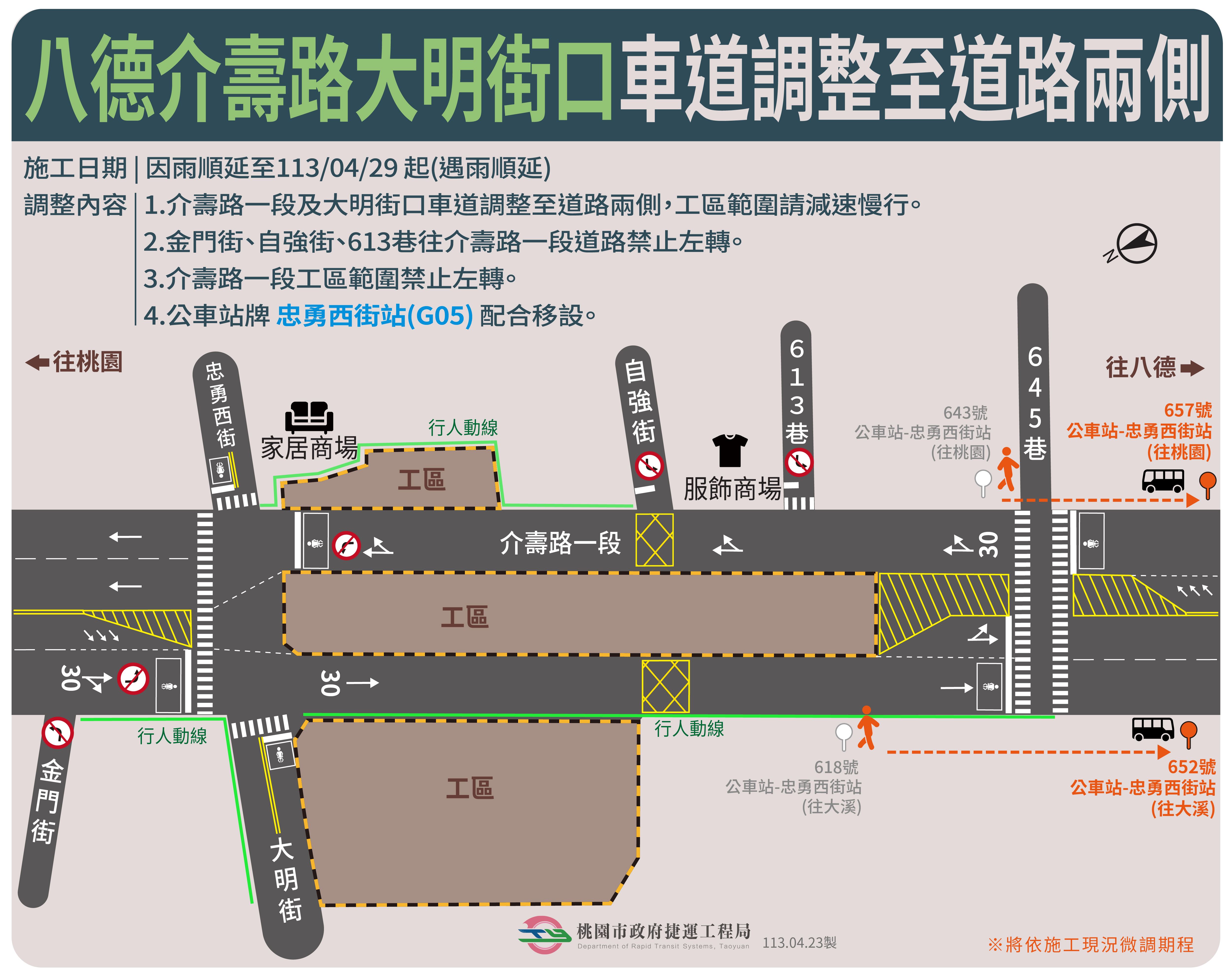 八德區介壽路捷運綠線原訂於道路中央施工    道路工程因雨延期