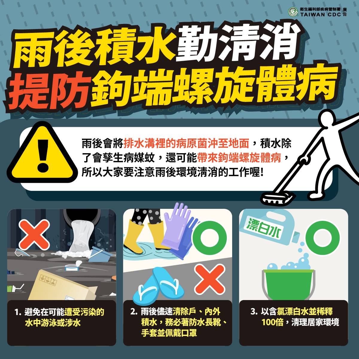 凱米颱風多處地區及道路積水  加強環境整頓及落實防疫措施  遠離傳染病威脅