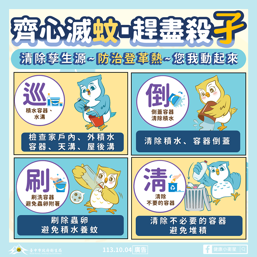 中市衛生局籲民眾共同防治傳染病  颱風後加強「巡、倒、...