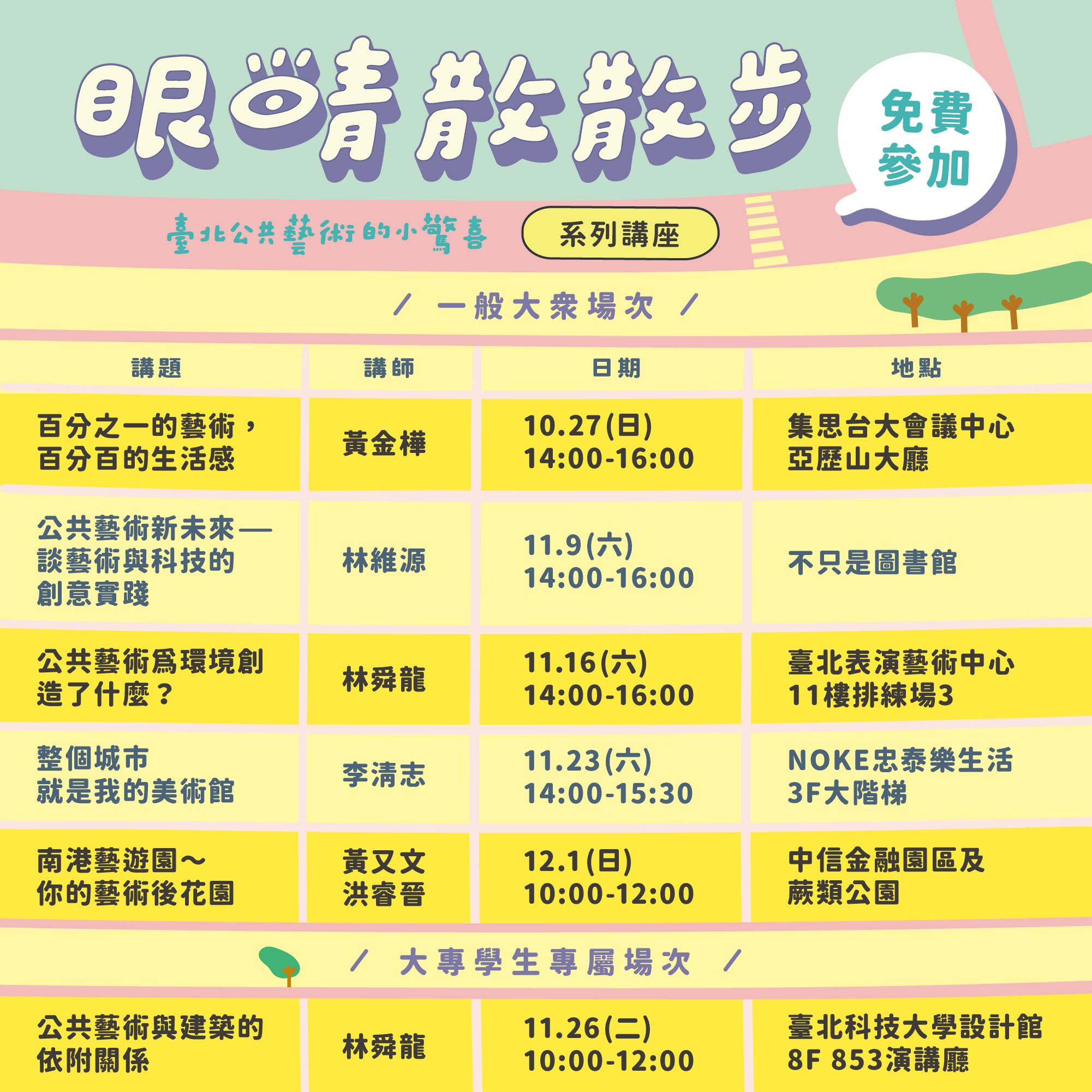 秋季跟著「眼睛散散步」  尋找臺北公共藝術講座報名開跑...