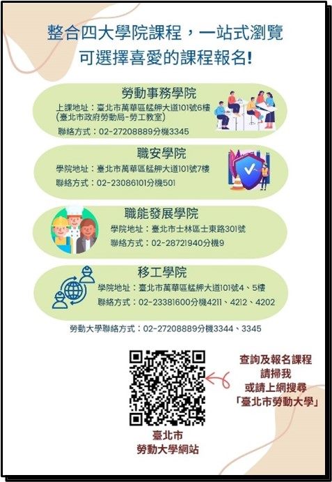 「臺北市勞動大學」實體與線上課程全都有  勞動知能一把...