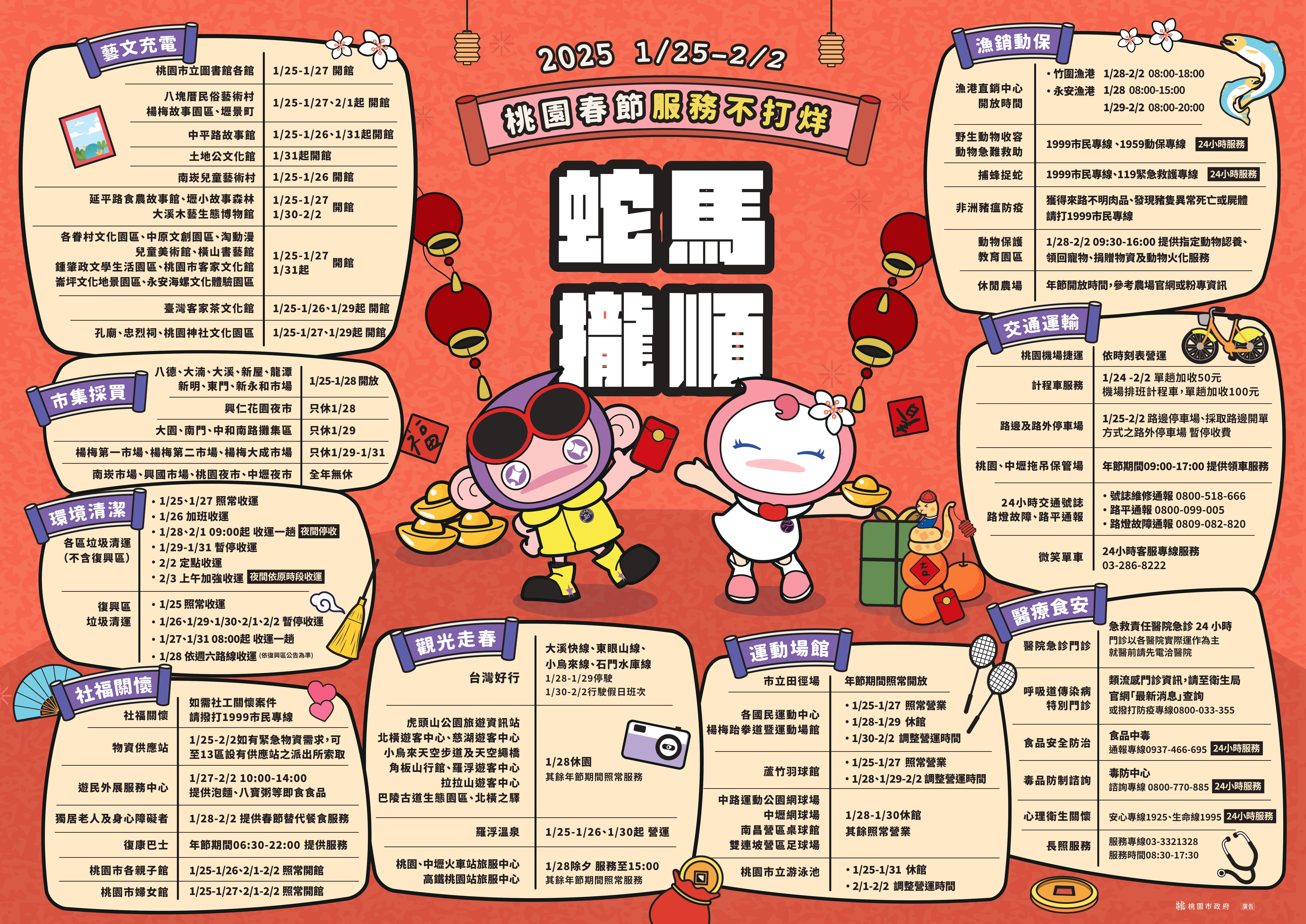 蛇馬攏順迎新年　桃市春節9大貼心服務不打烊...