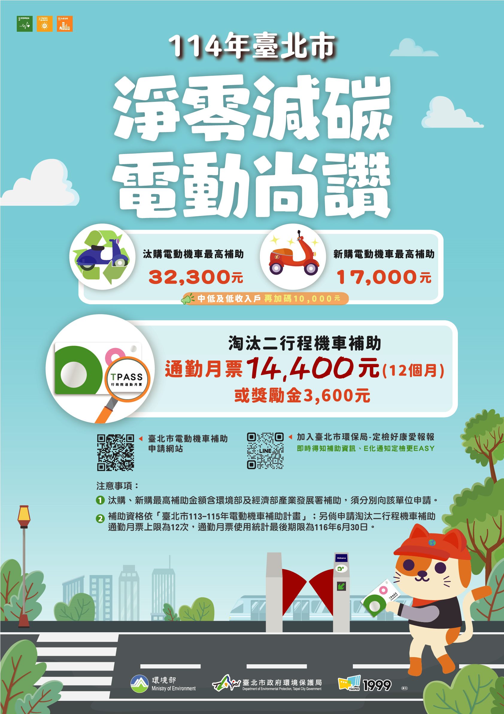 114年臺北市補助電動機車最高4萬2300元 鼓勵市民踴躍加入降...