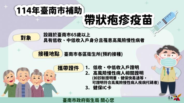 南市加碼補助帶狀疱疹疫苗及口服輪狀病毒疫苗   保障弱勢...