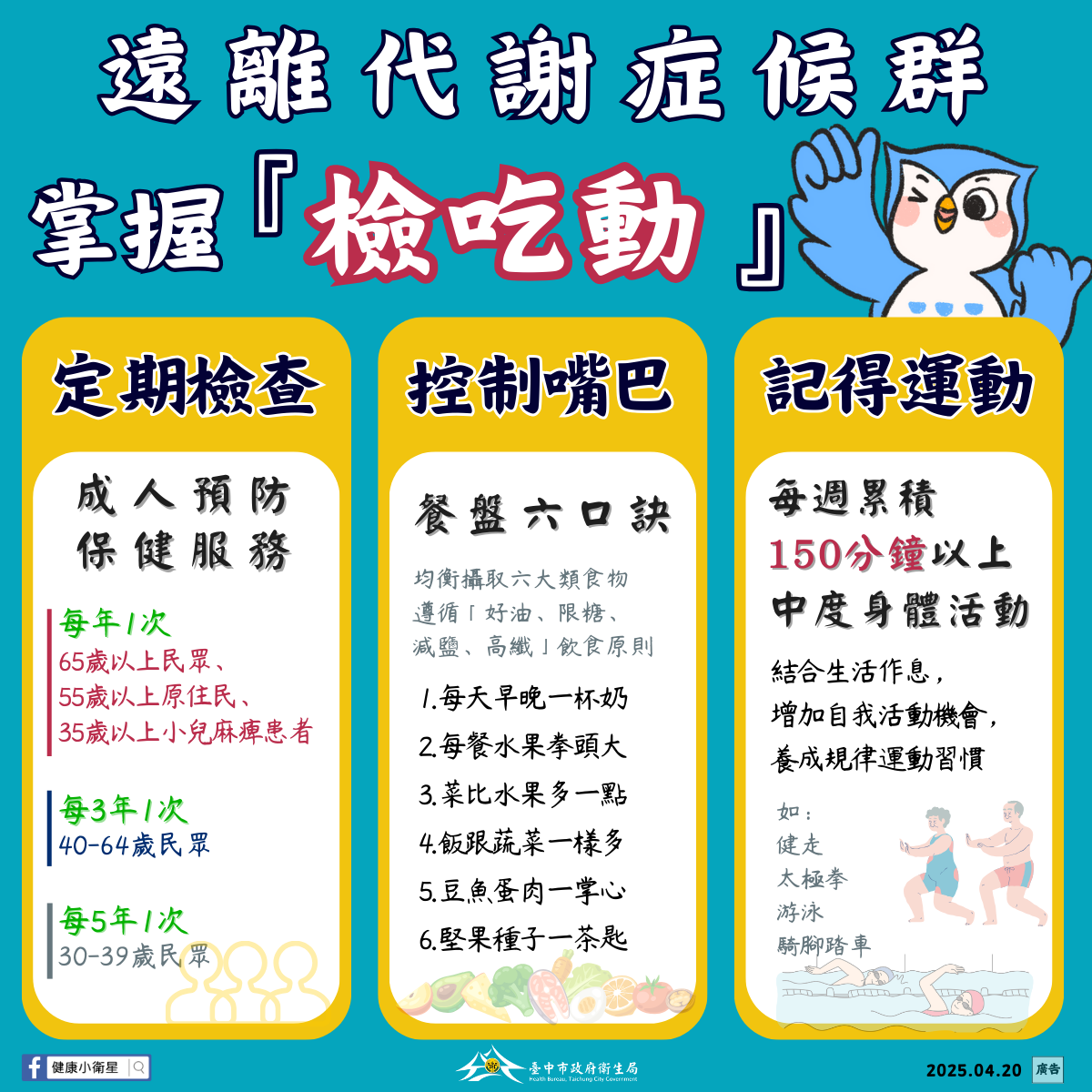 健康大台中從你我做起  衛生局提醒三字訣！