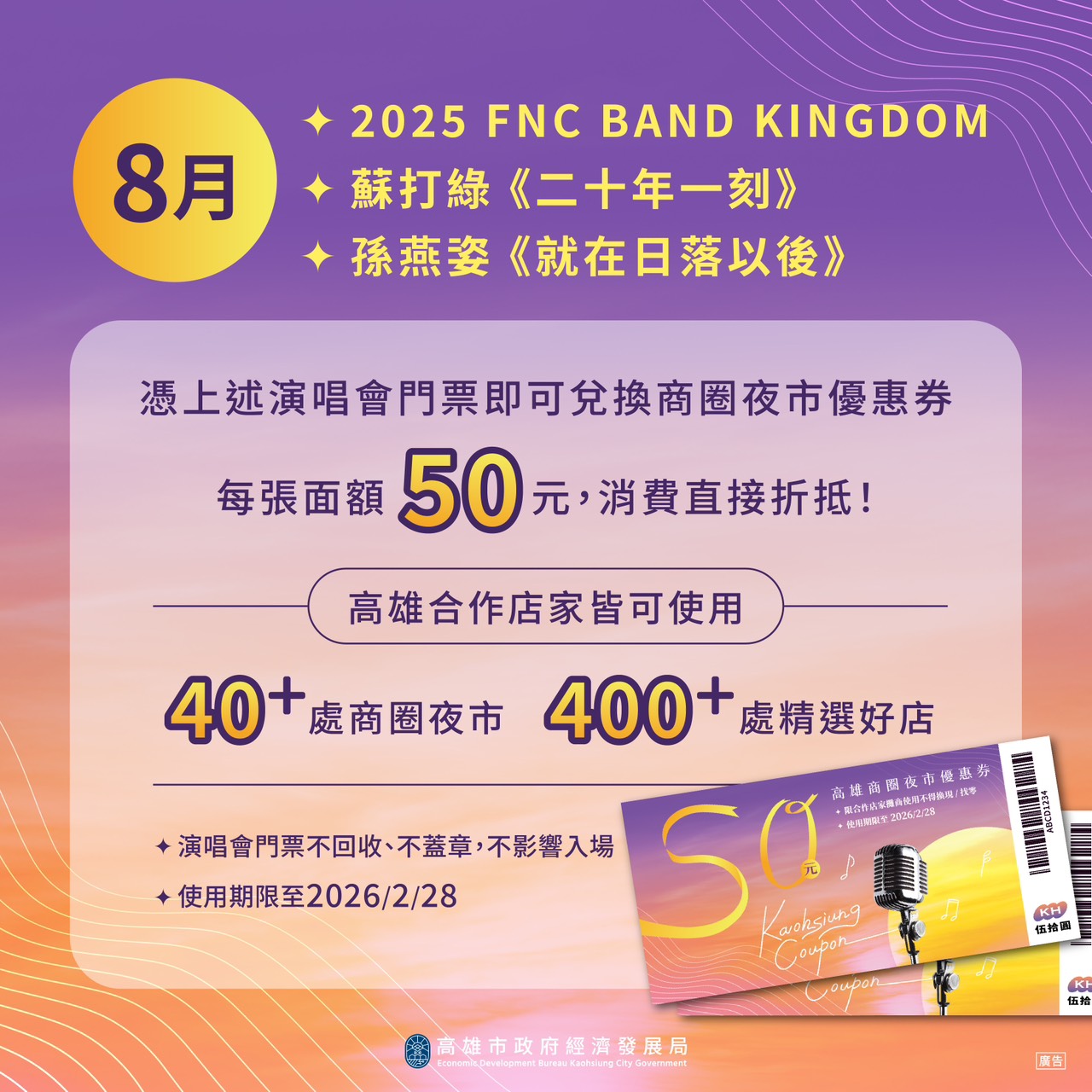大咖演唱會高雄接力開唱 高市府攜商圈夜市迎追星歌迷