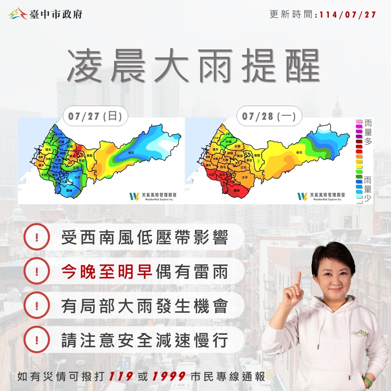 水利局關切豪大雨預測   中市啟動三級應變中心 