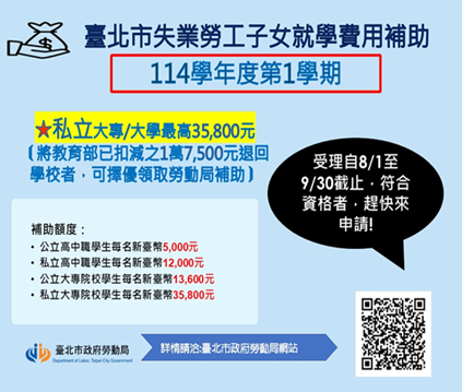 北市助失業勞工度難關   推子女就學補助金最高破3.5K 即日...