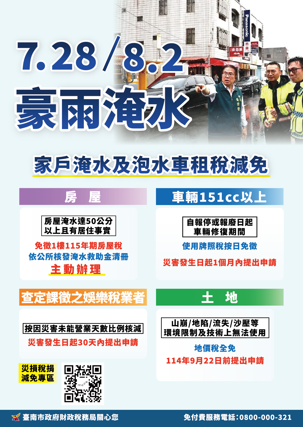 西南氣流短延時強降雨淹水達50公分受災戶  台南市府主動減...