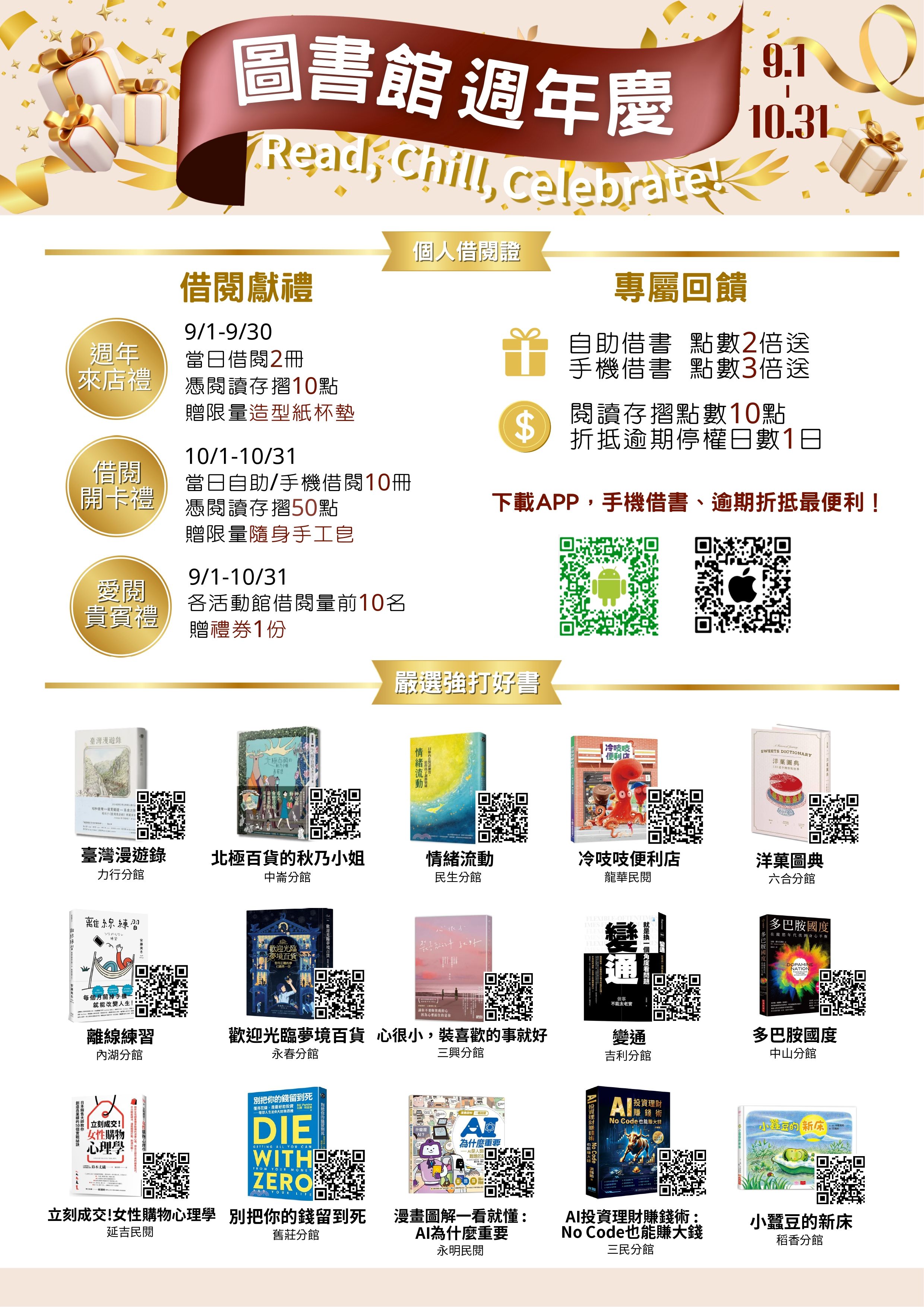 圖書館週年慶開幕  借閱送好禮...