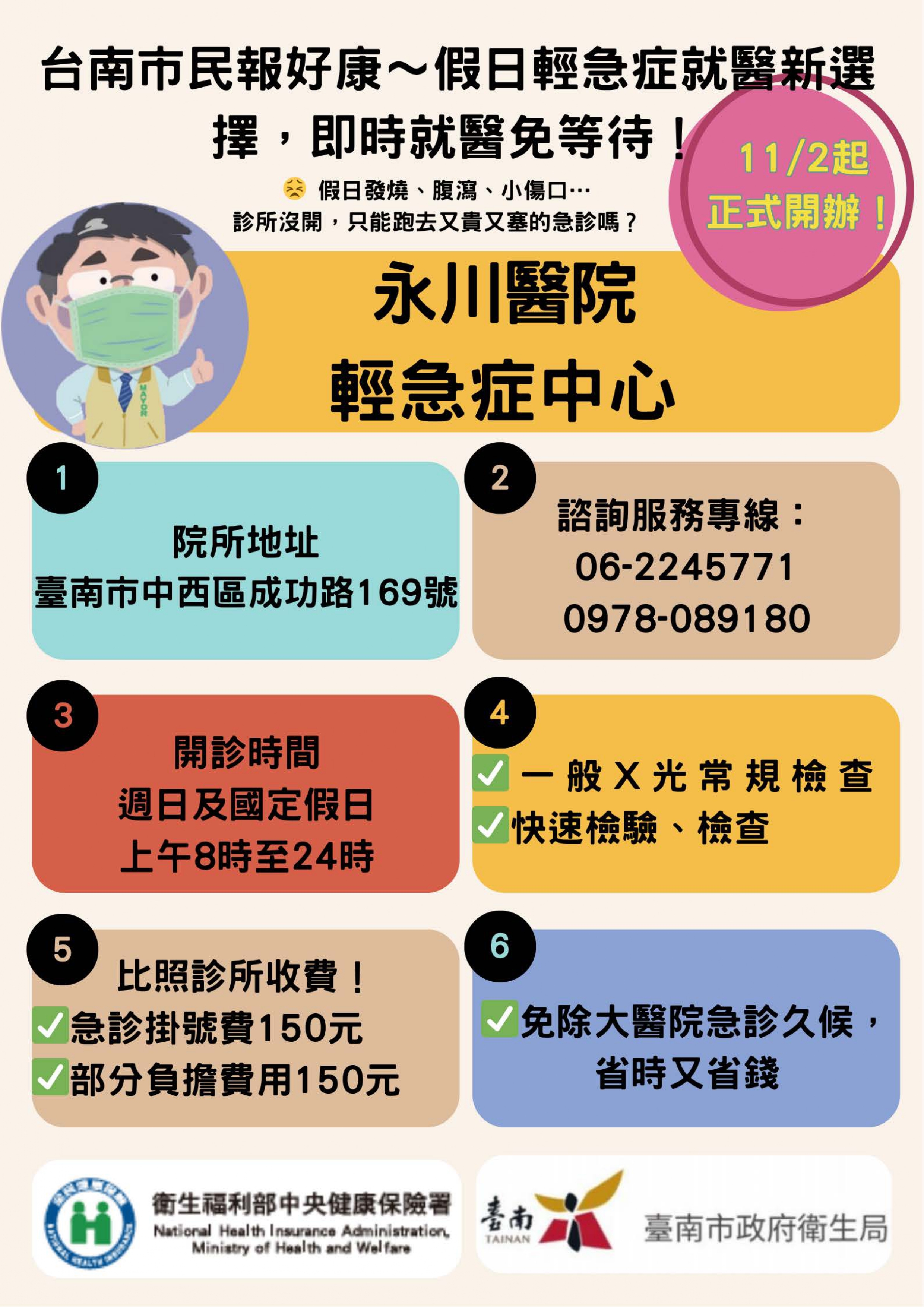 臺南市首家「週日及國定假日輕急症中心」永川醫院假日急...