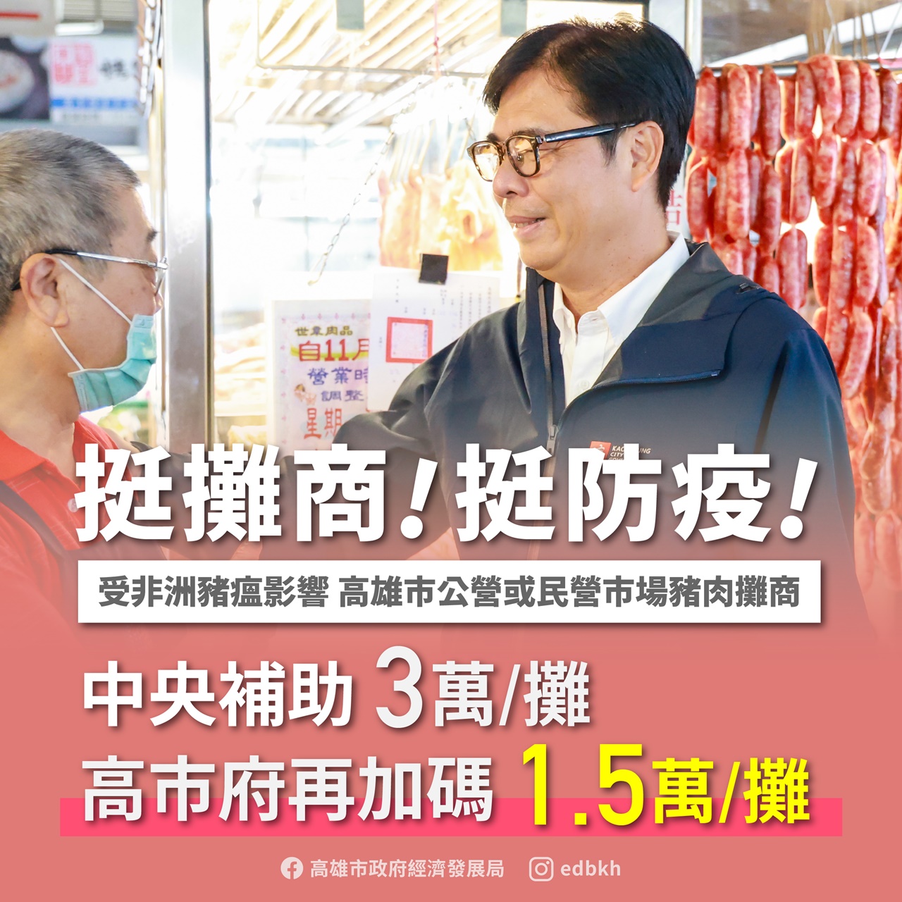 攜手傳統市場豬肉攤商挺防疫顧生計　高雄市政府加碼補助1....