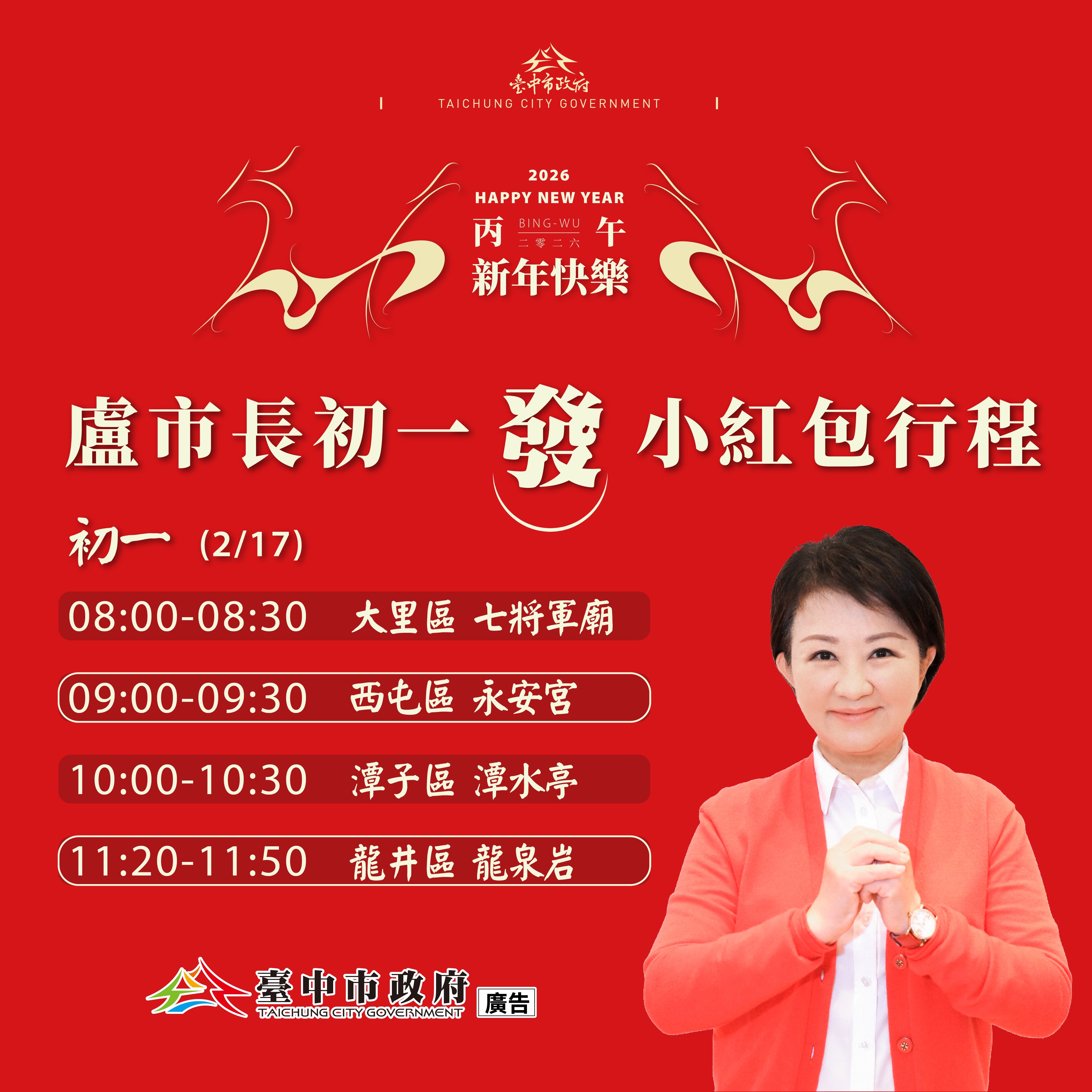 馬到金來討好運！　盧市長大年初一連跑4宮廟發送新春賀歲...