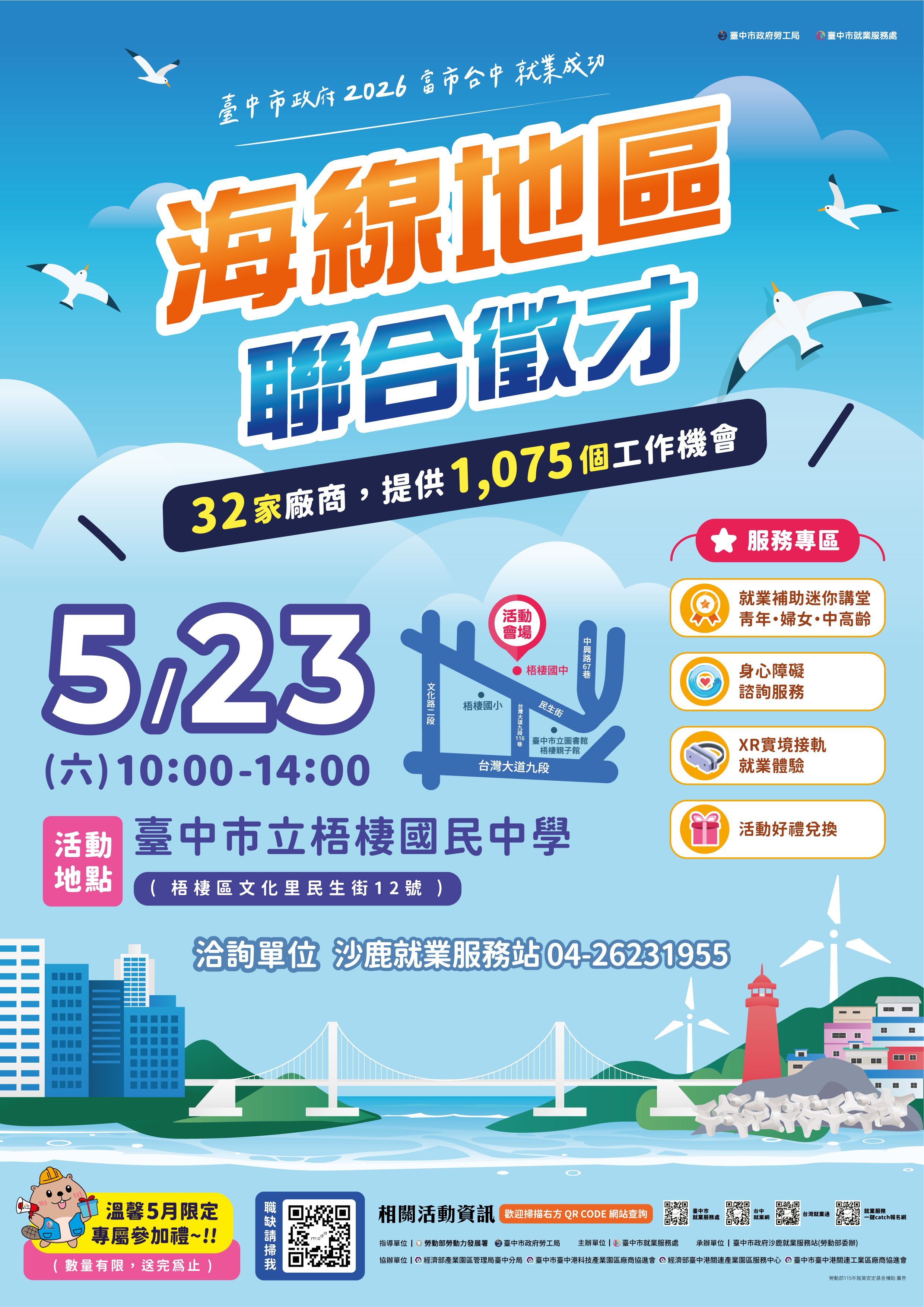海線5/23聯合徵才逾千職缺！中市勞工局首創「就業補助小...