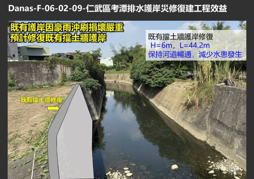 仁武區考潭排水護岸災後復建工程啟動  強化防洪能力守護居民安全