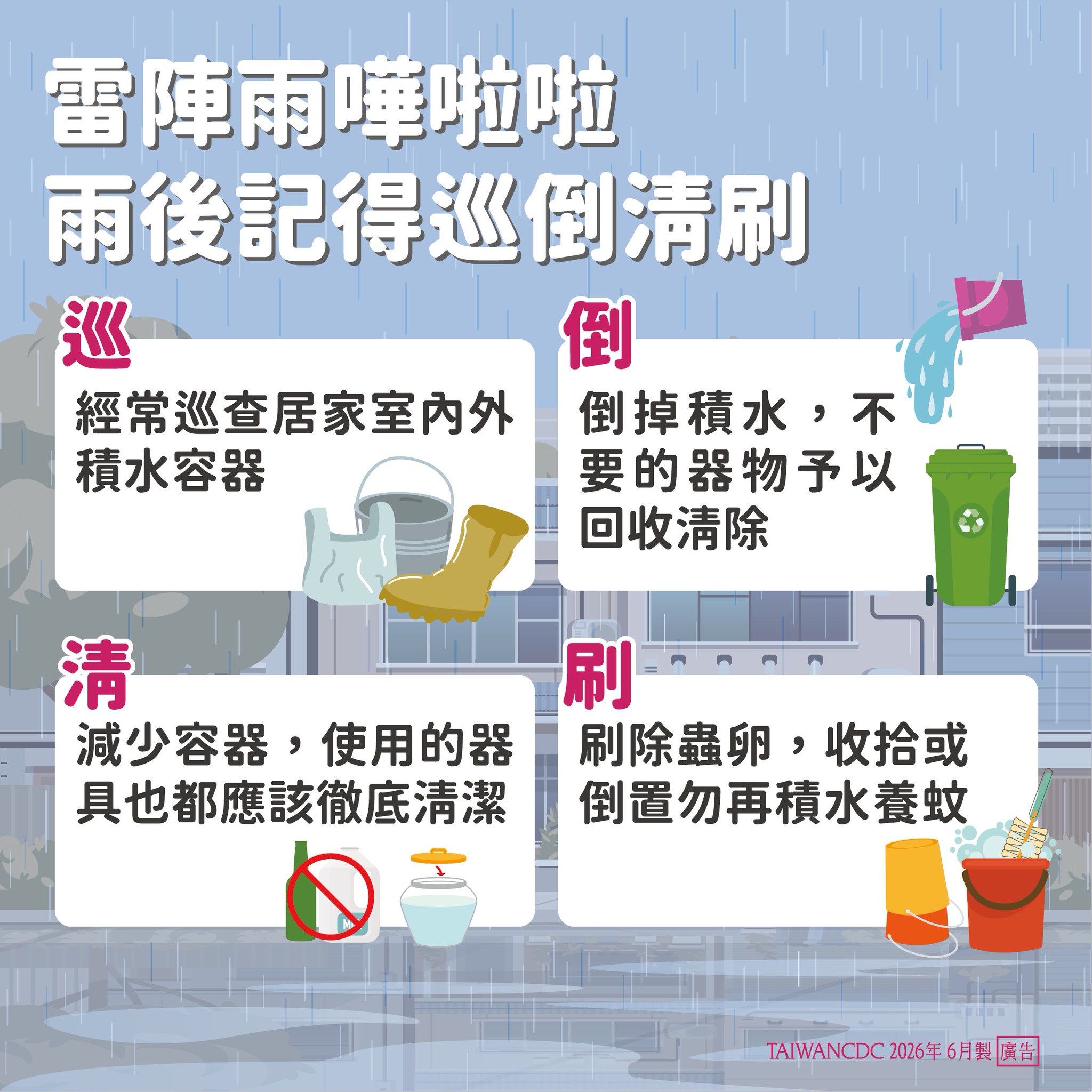 雷雷陣雨過後記得巡、倒、清、刷